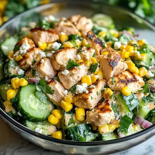 Mais cremiger Gurken-Hühnchensalat