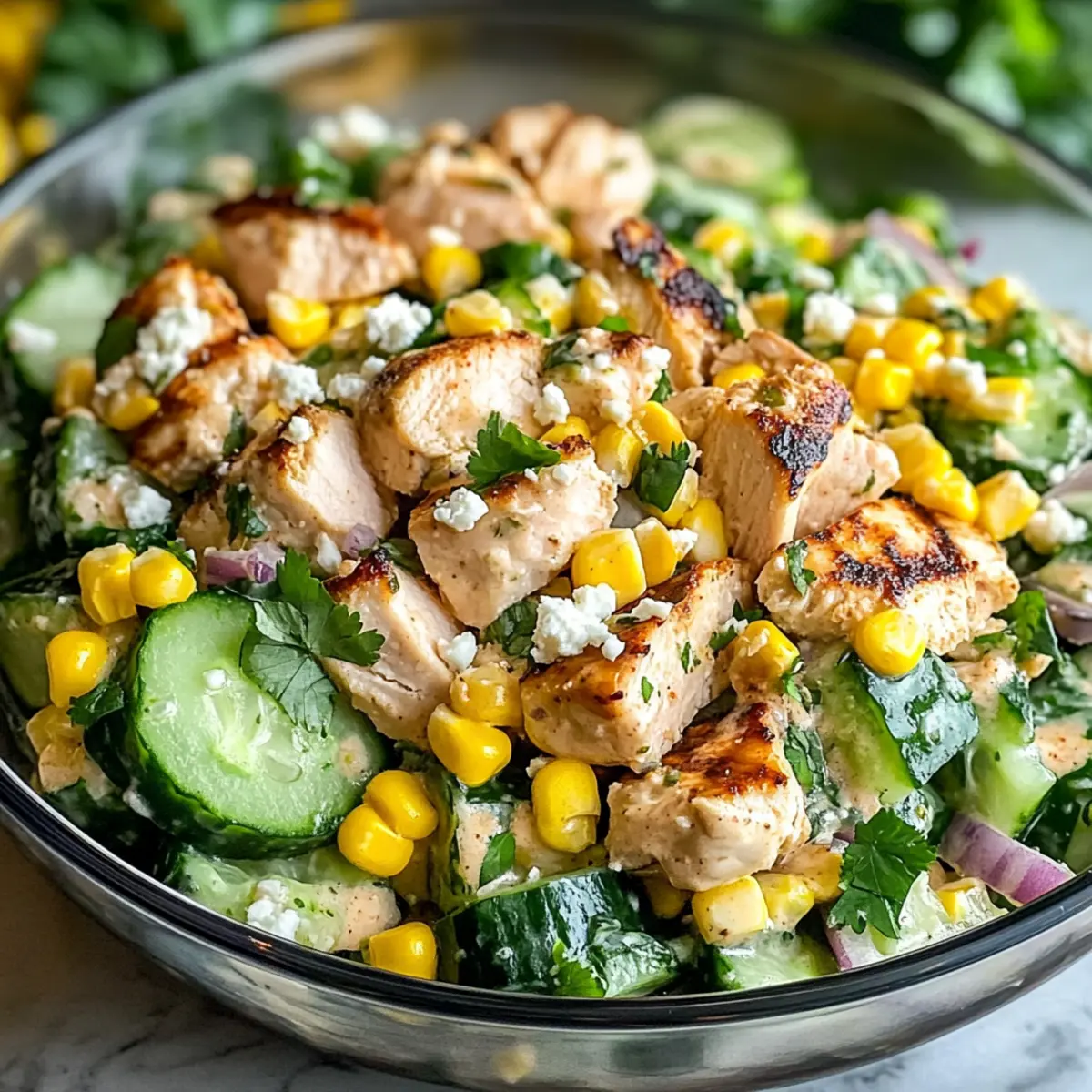 Mais cremiger Gurken-Hühnchensalat