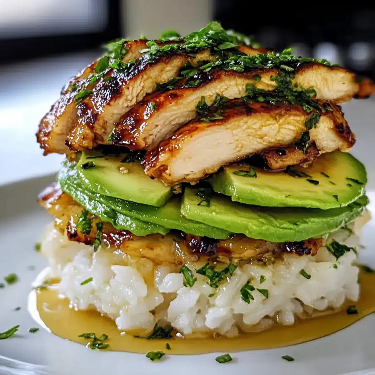 Honig Limetten Hähnchen Avocado Reis
