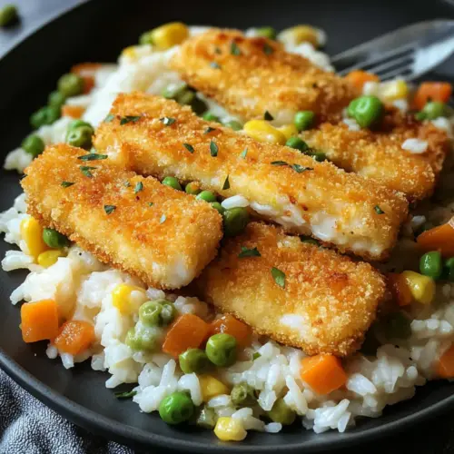 Fish stick casserole with rice and vegetables