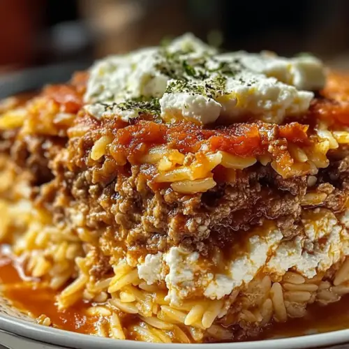 Griechischer Kritharaki-Hackauflauf mit Feta