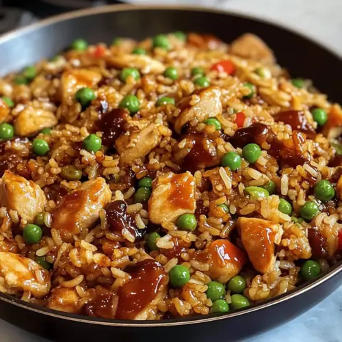 Herzhaftes BBQ-Hühnchen gebratener Reis für ein geschmacksintensives Abendessen