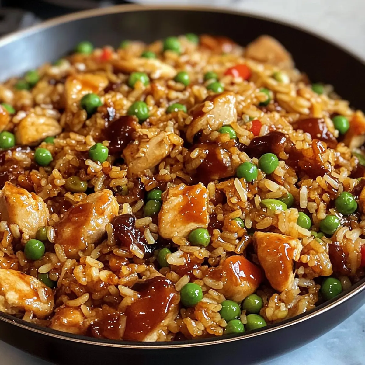 Herzhaftes BBQ-Hühnchen gebratener Reis für ein geschmacksintensives Abendessen