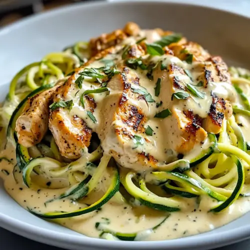 Zucchini-Nudeln Hähnchen Alfredo